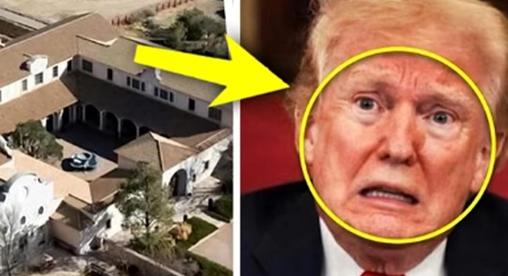 Aerial house view with arrow to Trump close-up