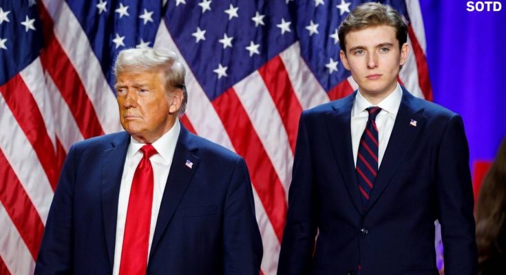 Donald Trump and Barron Trump with American flags
