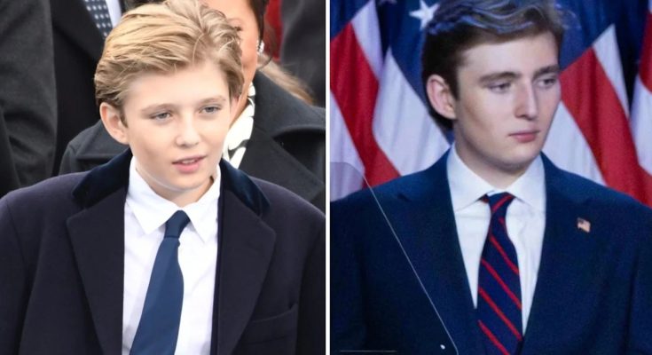 Barron Trump standing with family in public