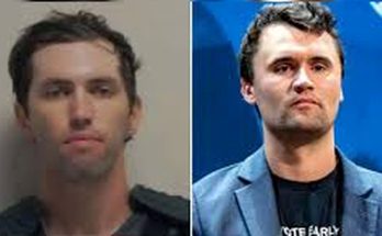 Split image of man in mugshot and at public event