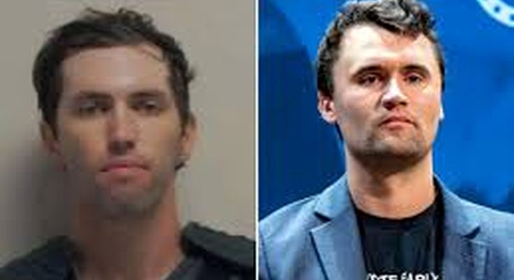 Split image of man in mugshot and at public event
