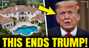 Aerial house view with arrow to Trump close-up