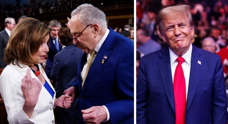 Pelosi, Schumer, and Trump at political events