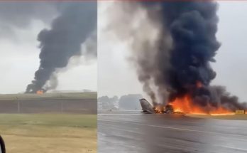 Smoke rising from crashed passenger plane