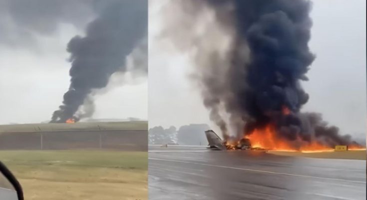 Smoke rising from crashed passenger plane