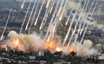 Damaged Los Angeles neighborhood after rocket strike