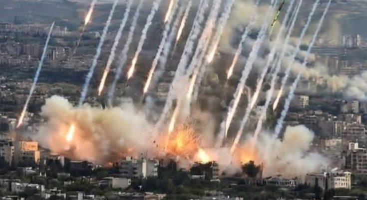 Damaged Los Angeles neighborhood after rocket strike