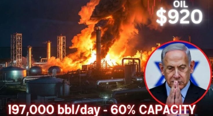 Haifa oil refinery fire with thick black smoke