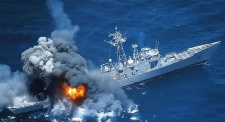 USS Rodney M Davis sinking after missile strike