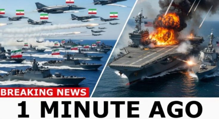 A hypothetical scenario shows how a U.S. carrier strike group defends against fast attack boats and fighter jets using layered defenses and advanced systems.