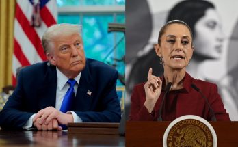 Trump and Claudia Sheinbaum split image