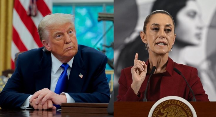 Trump and Claudia Sheinbaum split image