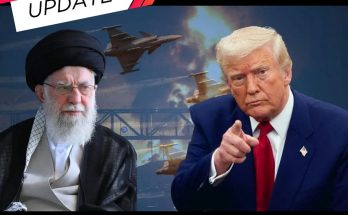 Trump and Khamenei with military aircraft and explosions