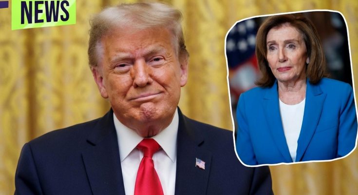 Donald Trump with Nancy Pelosi inset