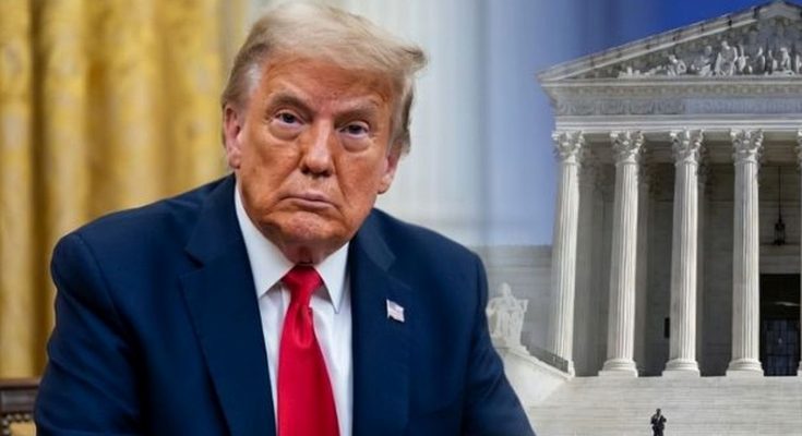 Donald Trump with Supreme Court building in background