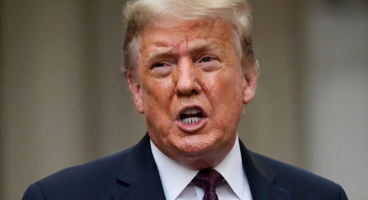 Donald Trump speaking outdoors