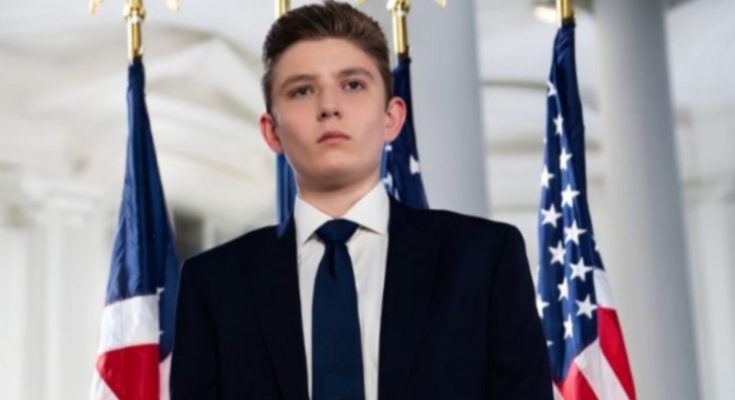 Young man in suit with American flags