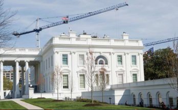 White House under construction with cranes