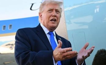 Trump speaking in front of Air Force One