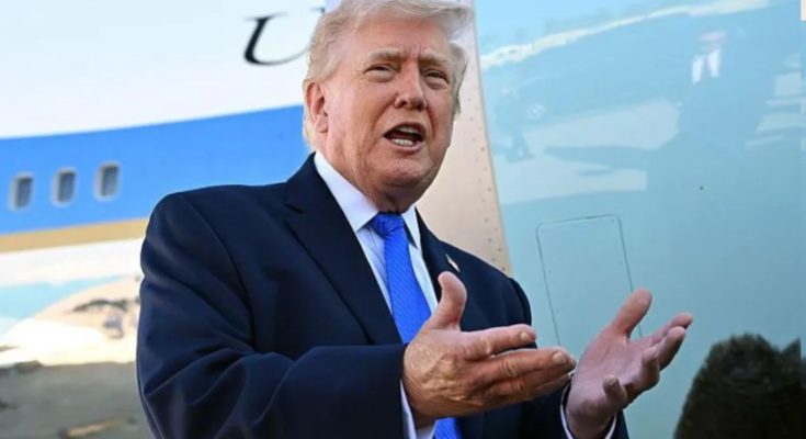 Trump speaking in front of Air Force One