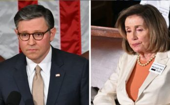 Mike Johnson and Nancy Pelosi side by side