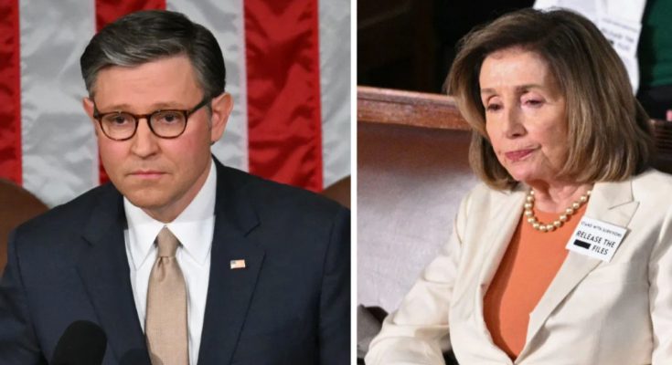 Mike Johnson and Nancy Pelosi side by side