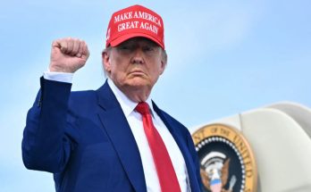Trump raises fist in MAGA hat