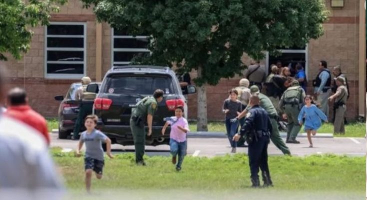 Children running from school shooting scene