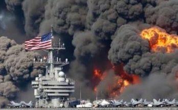US aircraft carrier on fire