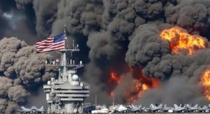 US aircraft carrier on fire