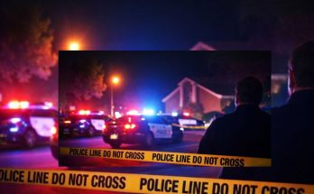 Police line at night crime scene