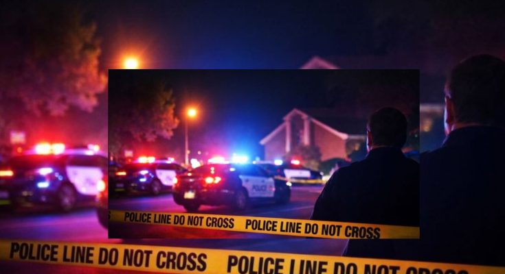 Police line at night crime scene