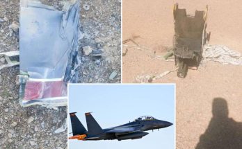 F-15 fighter jet wreckage in desert