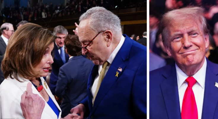 Pelosi, Schumer, and Trump at political event