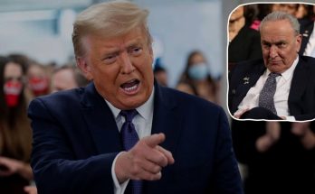 donald Trump speaking and pointing, with inset of Rudy Giuliani in audience