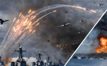 Naval fleet under fighter jet attack