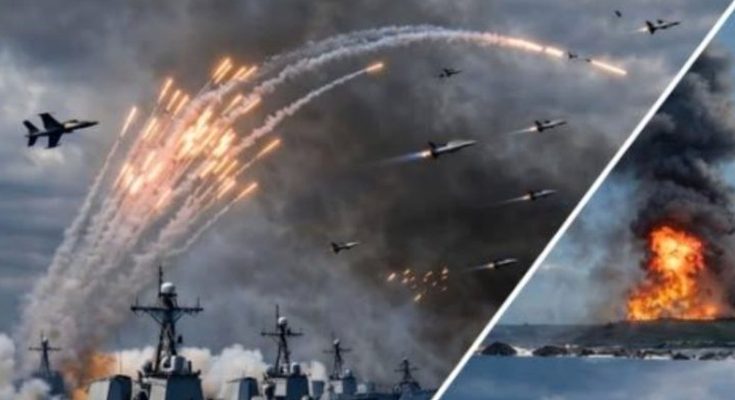 Naval fleet under fighter jet attack
