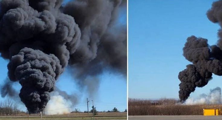 Massive fire thick black smoke collage