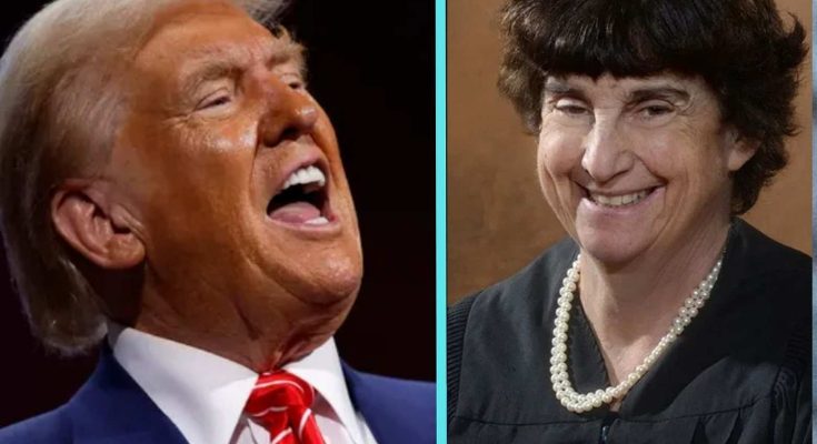 donald Trump laughing in blue suit with red tie beside smiling Justice Sonia Sotomayor in