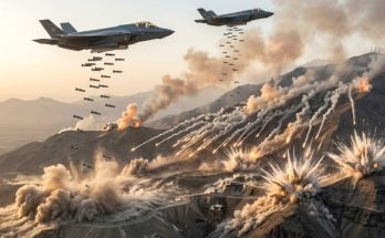 F-35 jets bombing mountain targets