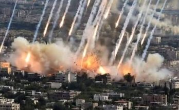 Missile barrage striking city