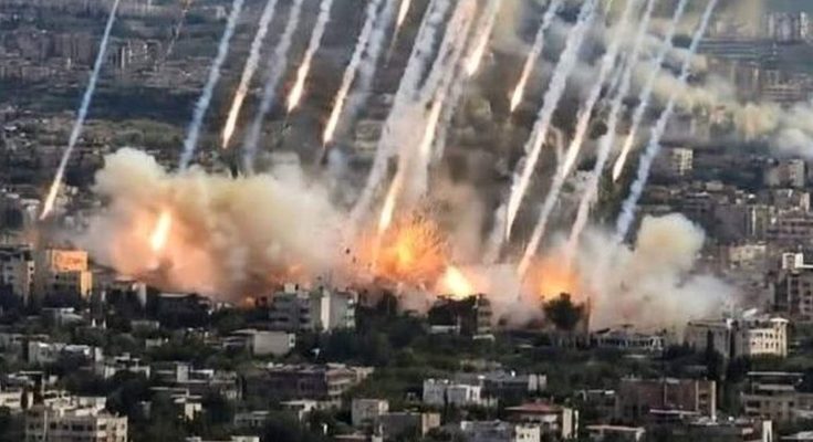 Missile barrage striking city