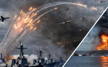 Fighter jets attacking naval fleet