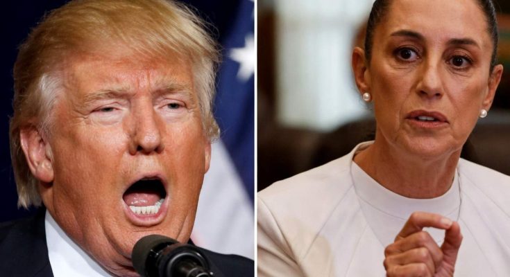 donald Trump speaking into microphone beside a woman in white suit gesturing during a