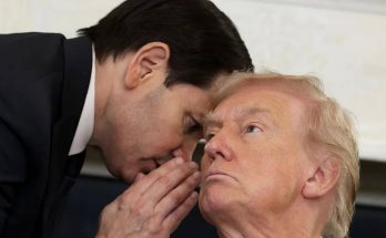 man in suit leans close to whisper in another man's ear during indoor meeting