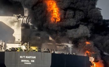 M/T Maryam ship on fire with black smoke