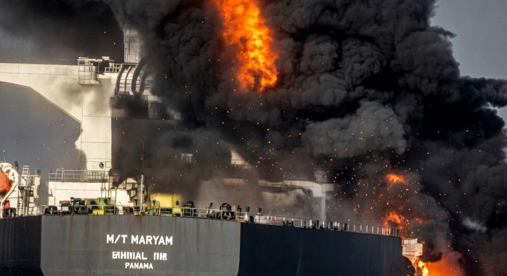 M/T Maryam ship on fire with black smoke