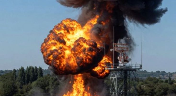 Massive explosion at radar tower