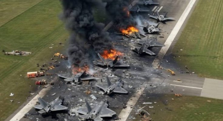 Fighter jets destroyed burning airbase