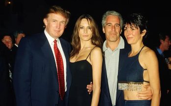 donald Trump, Melania Knauss, and two other individuals posing together at a nighttime